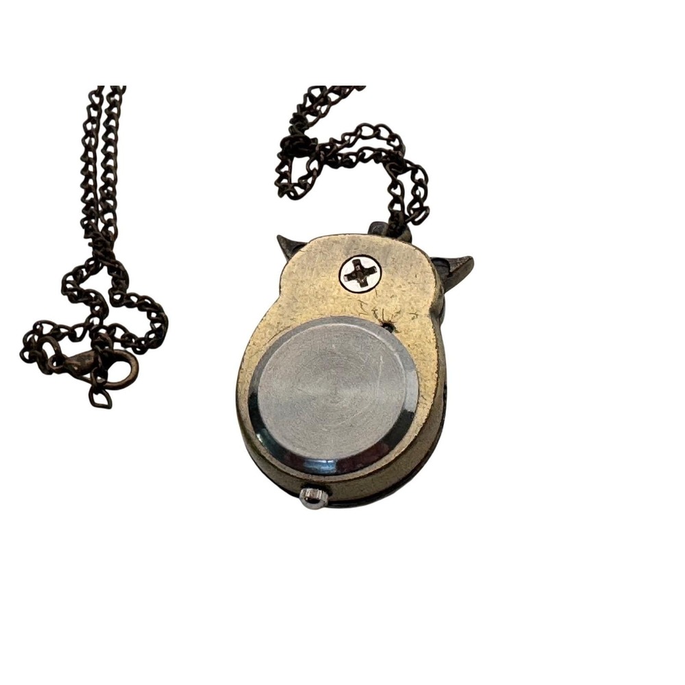 Vtg Owl Pendant Watch Necklace Bronze Steampunk Hidden Analog working clock - Picture 4 of 7